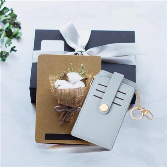 Slim Wallet for Women, 1-Cross grain-Sky blue - Picture 5 of 5